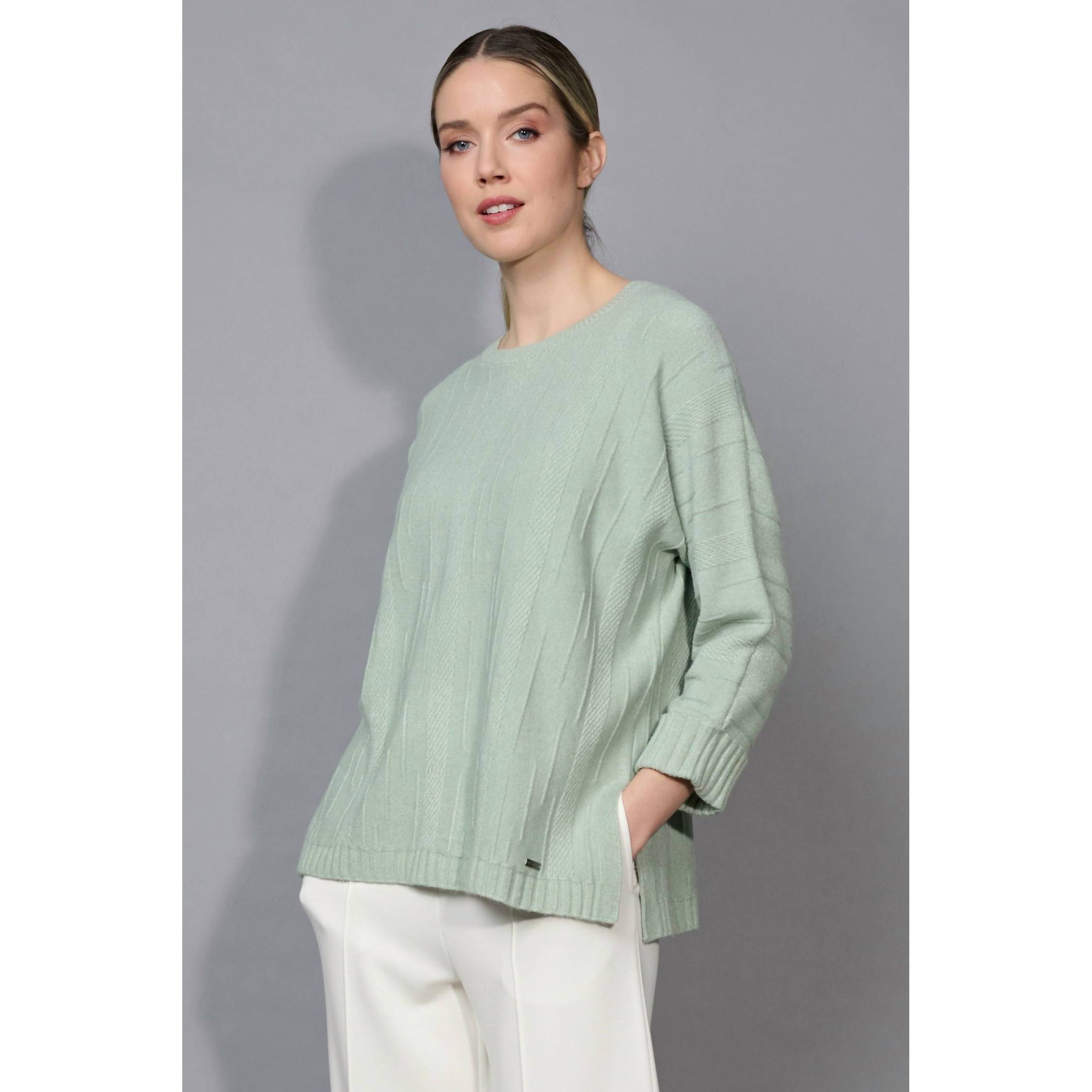 New Picadilly 3/4 Sleeve Textured Top In Dusty Jade